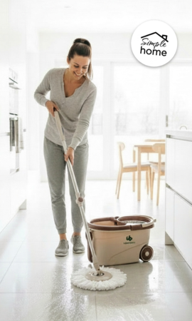 Sistema de Limpieza Mopa Lampazo Giratoria 360 con Balde Centrífugo con ruedas