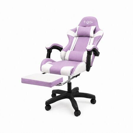 Silla Gamer T-GO Ergonómica Reclinable + Apoya Pies Lavanda con Blanco
