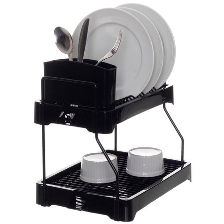 Escurridor Seca Platos con Cubiertero Metaltru Metal Plastico Negro