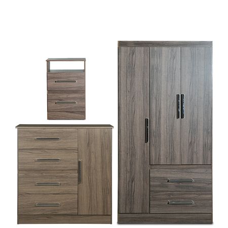 Combo de Dormitorio Placard Comoda y Mesa de luz Melamina Reforzada Color Dakota Maximo Fortaleza