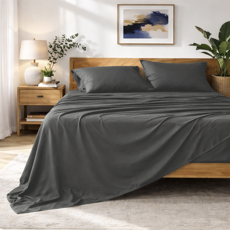 Sabanas Lisas 4 piezas cotton touch 2 1/2 pz Gris Oscuro