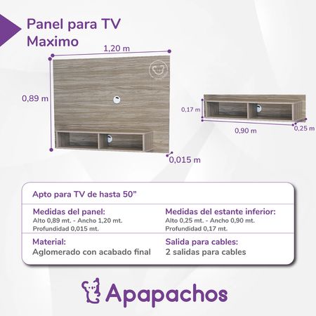 Panel de TV Reforzado Flotante 1 estante Pinot Maximo Siena