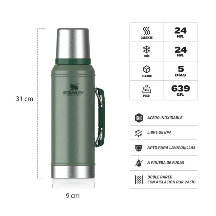 TERMO STANLEY CLÁSICO 950 ML VERDE CON MANIJA (11494-008) - Vista 2