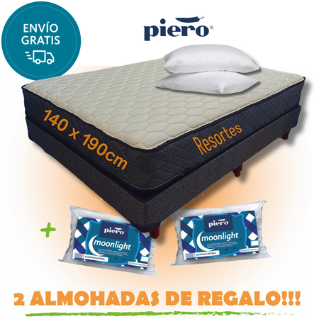 Sommier y Colchon Piero Resortes Continuos 2 plazas (140 x 190cm)  