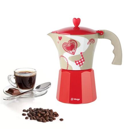 Cafetera Moka Italiana Waggs Aluminio 300ml 6 Pocillos Diseño Love