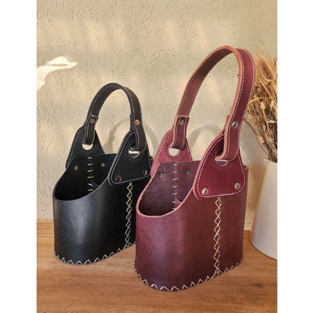 Canasta oval negro cuero