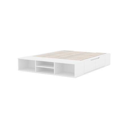 CAMA BOX QUEEN DE 160 CM CON BAULERA Y PIECERA BLANCO 