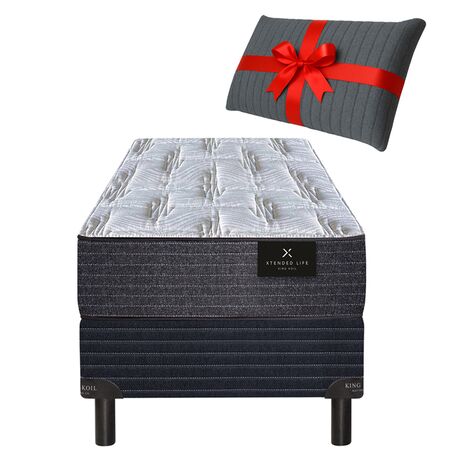Colchon y Sommier King Koil XL 1 Plaza de 80x190cm De Resortes LFK Reforzados Extra Firme + Almohada de Regalo