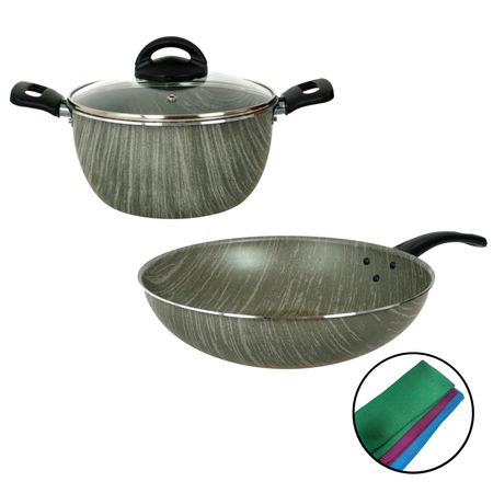 Bateria de Cocina Cacerola Wok Tapa de Vidrio Aston Terra 