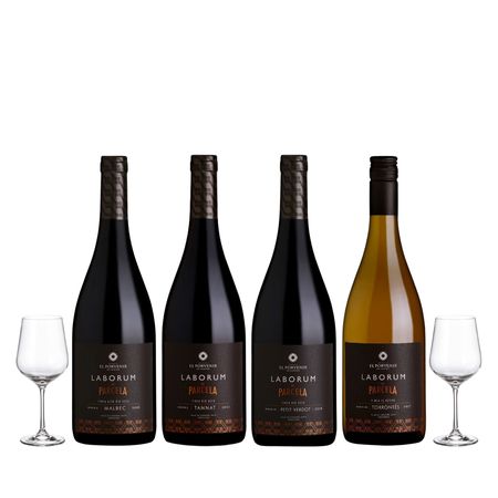 Set Vinos Tintos Laborum de Parcela Degustacion Seleccion x 4 y 2 Copas Con Estuche