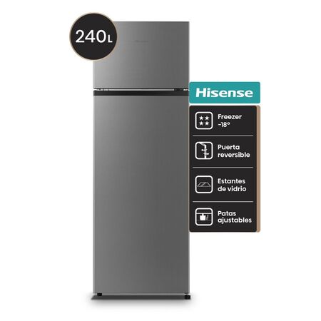 HELADERA CON FREEZER GRIS HISENSE DE 240 LITROS CICLICA PLATEADA