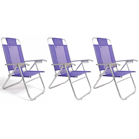 Set 3 Reposera 80015 Silla Aluminio 5 Posiciones Descansar Violeta