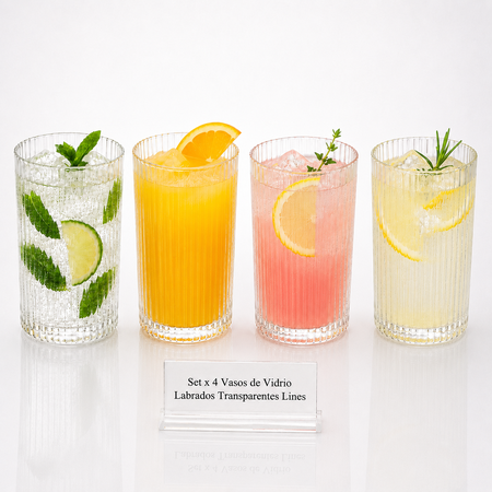 Set x4 Vasos Vidrio Alto Labrado Tragos 400 ml Aston