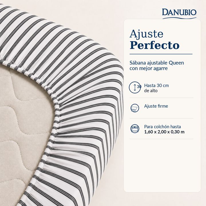 Juego de sábanas Danubio Stripes Queen 2 1/2 Plaza 144 Hilos - Vista 5