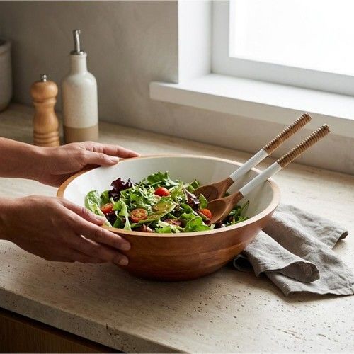 Set Bowl Madera Esmaltado + Utensilios Carol Madera x2 - Vista 2