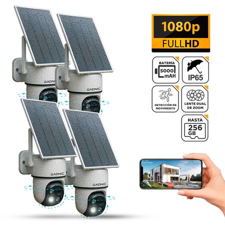 Kit x4 Cámara de Seguridad Solar Gadnic Lente Dual IP65 FullHD