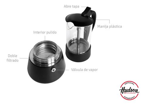 Cafetera Italiana Acero Inox Y Vidrio Para Inducción Hudson Negro - Vista 4
