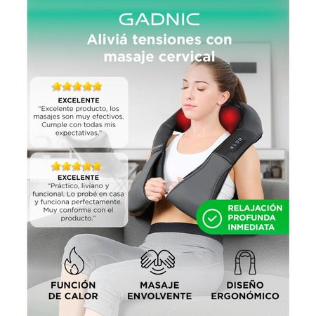 Masajeador Gris Claro Gadnic Ombu Cervical y Lumbar Shiatsu Terapia de Calor