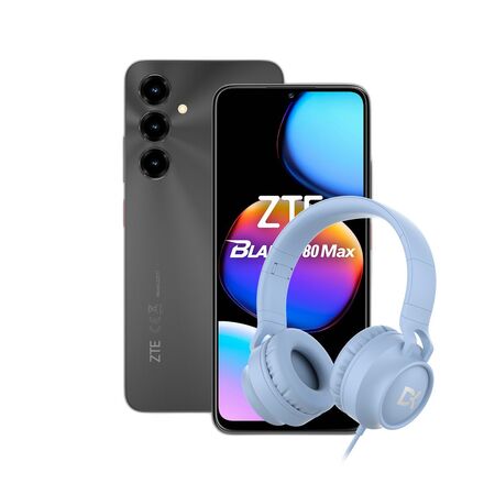 Combo ZTE V80 Max 4+256GB Negro + Auriculares Dekkin Vincha USB-C Celeste