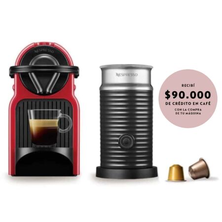 Cafetera Nespresso Inissia Roja Curva + Aeroccino A3C40-AR-RE