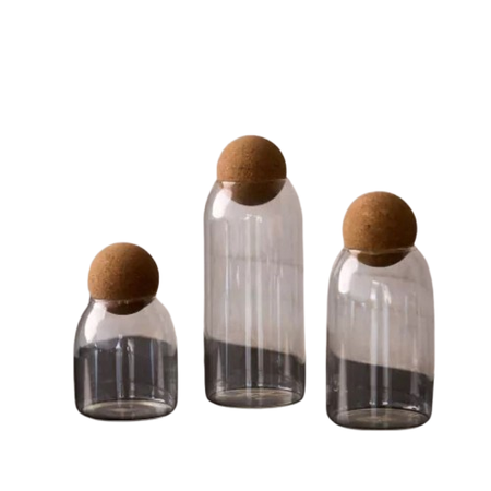 Set 3 Frascos Contenedores de Vidrio Deco c Tapa de Corcho