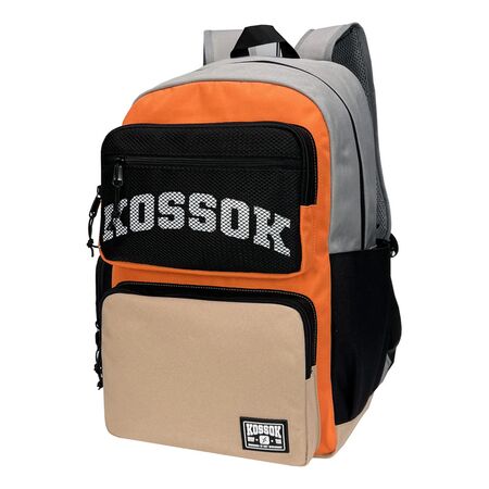Mochila Kossok Cross Escolar Porta Laptop Reforzada Gris/Naranja Liso