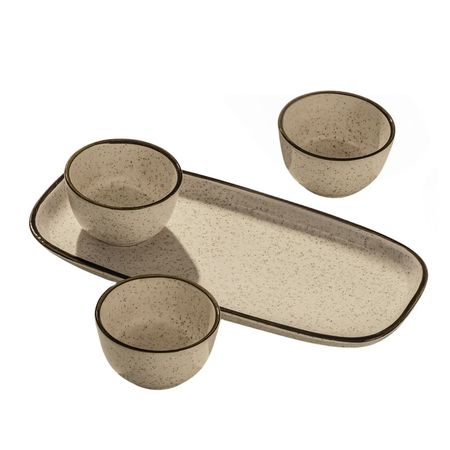 Set Copetinero Bandeja y 3 Bowls Picada Dip Ceramica Oxford