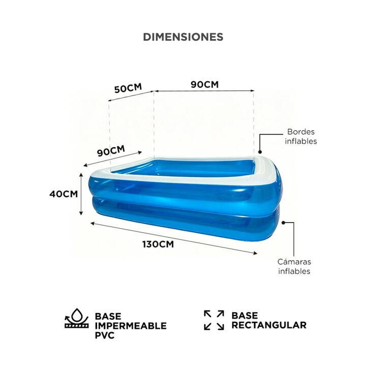 Pileta Inflable Rectangular Gadnic 855 Litros PVC 130 x 90 x 40 Cm Familiar - Vista 6