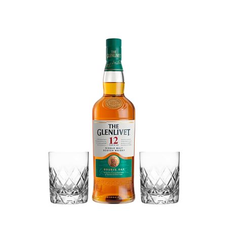 Set Whisky Glenlivet 12 Yo y 2 Vasos Tallados Con Estuche