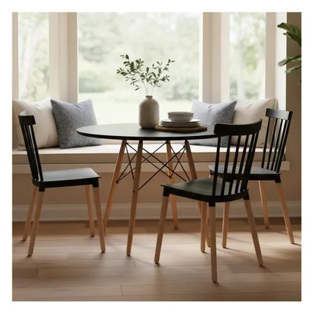Juego De Comedor Mesa Eames 100cm+4 Sillas Windsor Negro