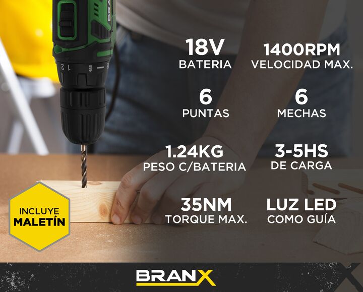 Taladro Atornillador Inalmbrico Branx Bateria 18v Litio - Vista 2