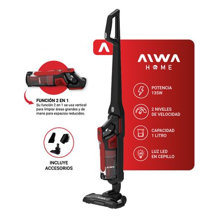Aspiradora Inalámbrica De Mano 2 En 1 Aiwa 135w 1 Litro 2 Niveles Color Rojo
