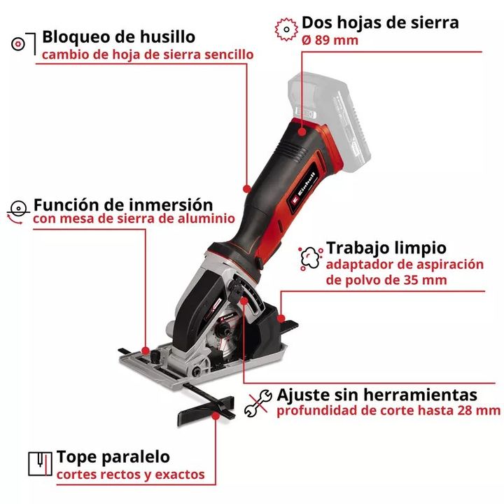 Einhell Mini Sierra Circular Inalambrica TE-CS 18/89 Li - Solo - Vista 3