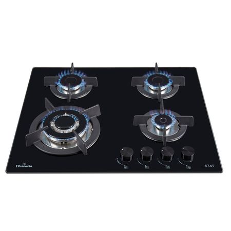 Anafe a Gas Florencia 4 Hornallas Triple Corona Vidrio Negro Encendido