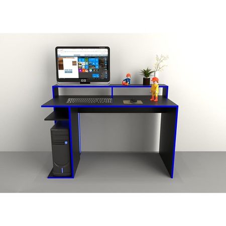 Escritorio Gamer PC DS Home Negro Filo Azul 129x90x60 cm