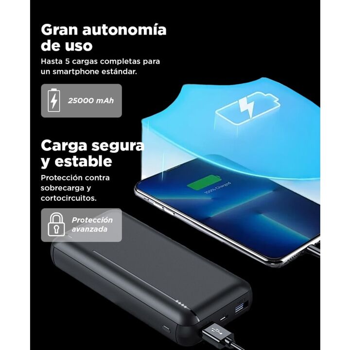 Cargador Portátil Gadnic Batería 25000 mAh Carga Rapida 5V 2A Dual USB Entrada Micro USB C - Vista 3