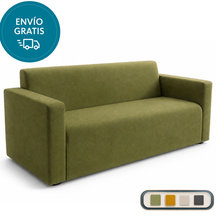 Sillon Sofa 3 Cuerpos Grafton  Oliva. Moderno Lino Antimanchas