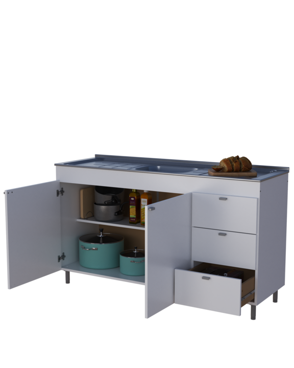 BAJO MESADA ORLANDI 4014 1.40 3C 2P BLANCO - Vista 4