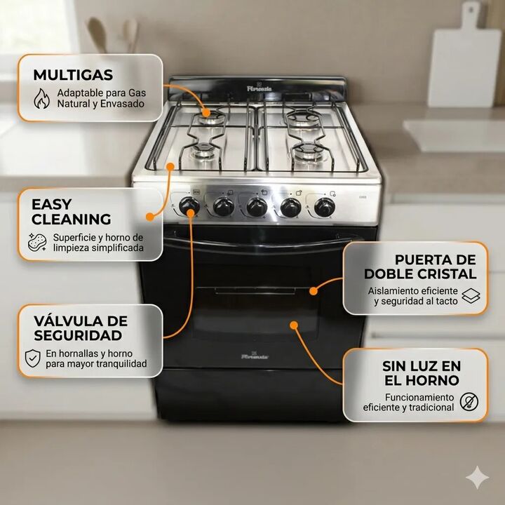 Cocina Florencia 5508 4 Hornallas Multigas Con Visor 56cm Gris - Vista 5