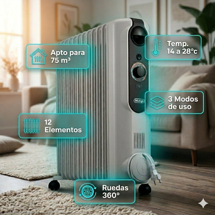Radiador De Aceite Delonghi Trrse1225 2500w Easytronic 75m3 - Vista 2