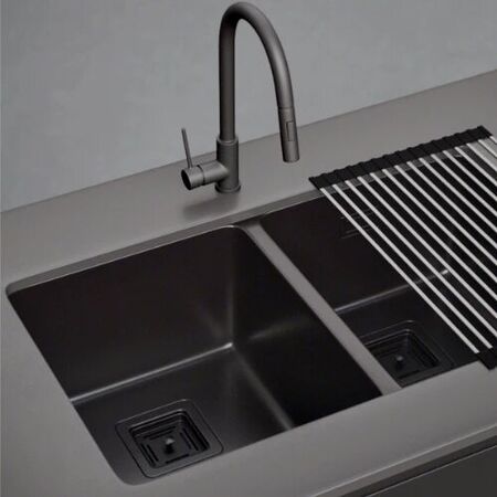 Pileta de Cocina Essentia Doble 671B Grafito Satinado Mi Pileta