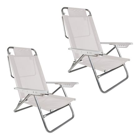 Kit X2 Silla Reposera Aluminio 6 Posiciones Mor 2107 Blanco