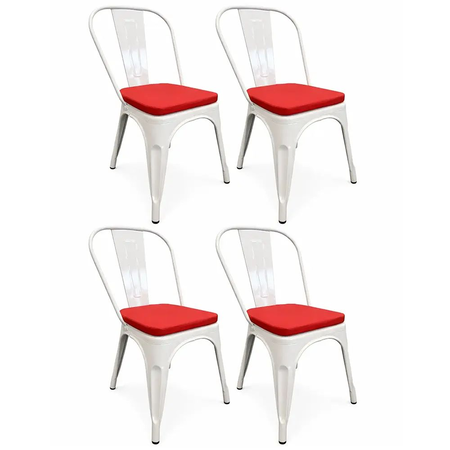 COMBO: 4 Sillas Metálicas Tolix Blanco Brillante + 4 Almohadones Cuerina Dalton Rojo C/Cierre