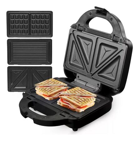 Sandwichera 3 en 1 SUONO Antiadherente Acero Inox Color Negro 850W