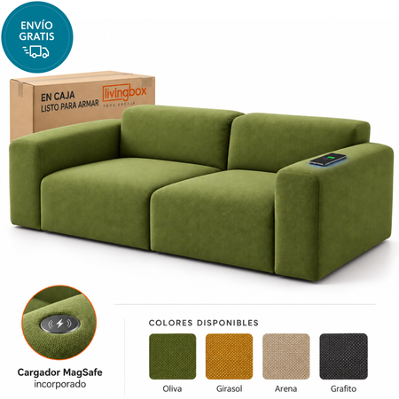 Sillon dos cuerpos Living Box Gallagher. En Caja. Cargador inalambrico.