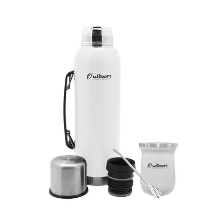 Equipo De Mate Outdoor Kit Matero Color Blanco Set Termo + Mate + Bombilla 