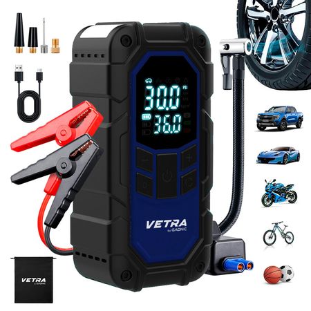 Arrancador de Bateria Inflador Portatil Vetra by Gadnic 12V Compresor Para Autos