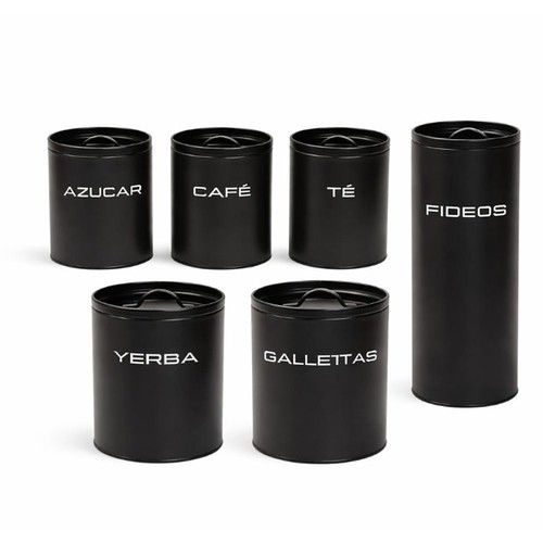Set 6 Latas Cocina Deco Guardado Carol Retro Negro - Vista 1