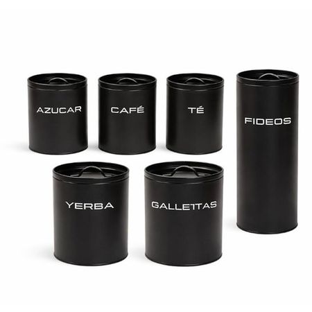 Set 6 Latas Cocina Deco Guardado Carol Retro Negro