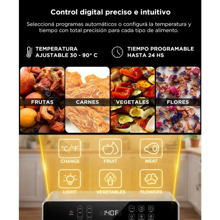Deshidratador de Alimentos Cuk By Gadnic 12 Bandejas Desmontables 630W Display Digital - Vista 4